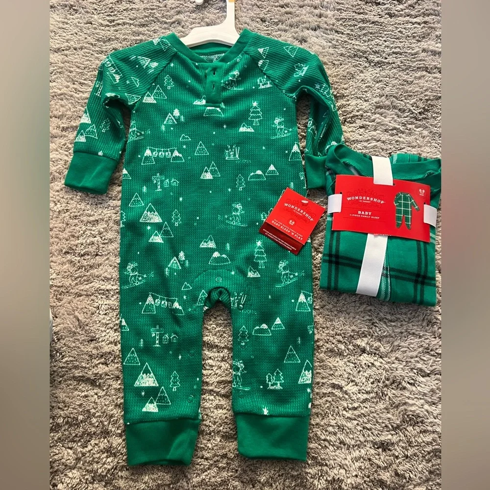 2 pair pajama green plain holiday tree